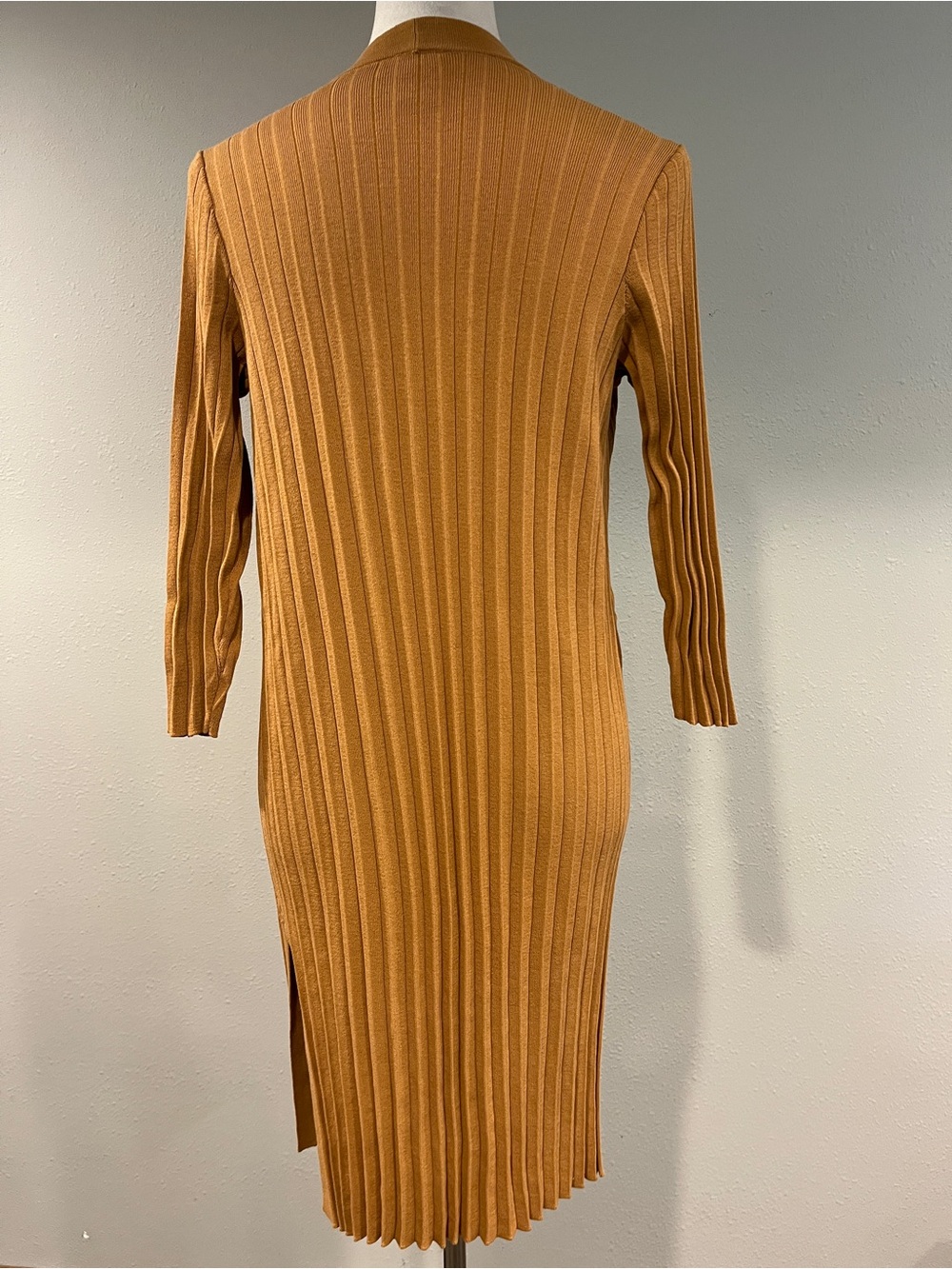 Chico's Long Open-Front Ribbed Cardigan Sweater in Camel color - Picture 4 of 9